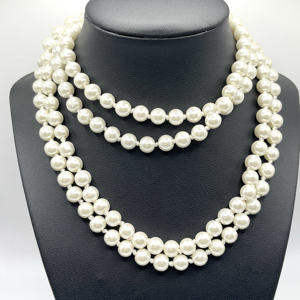 Vintage Faux Glass Pearl Necklace Knotted‎ Extra Long Flapper Opera 54"